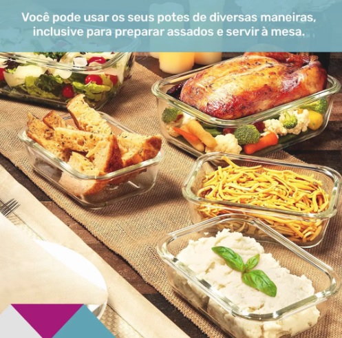 Conjunto Kit 4 Potes Vidro Hermético Marmita Fitness 370ml Cor Branco