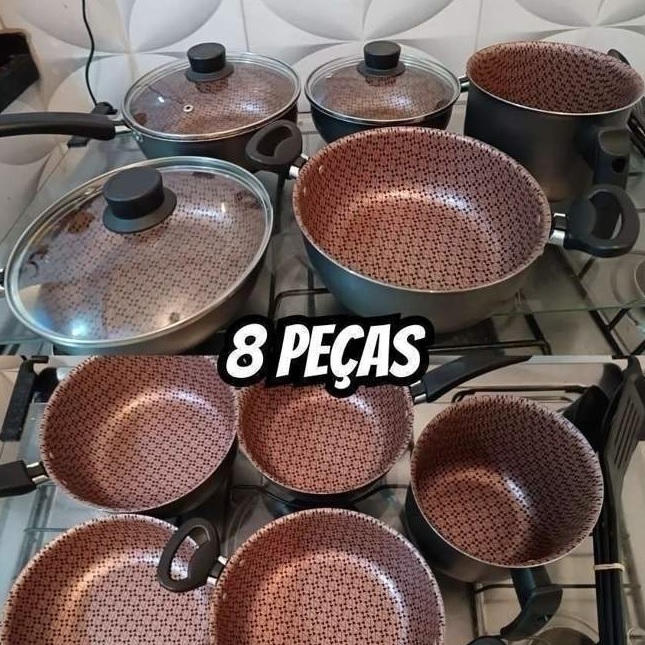 Conjunto Panelas Prime Antiaderente 8 Peças Tampa De Vidro