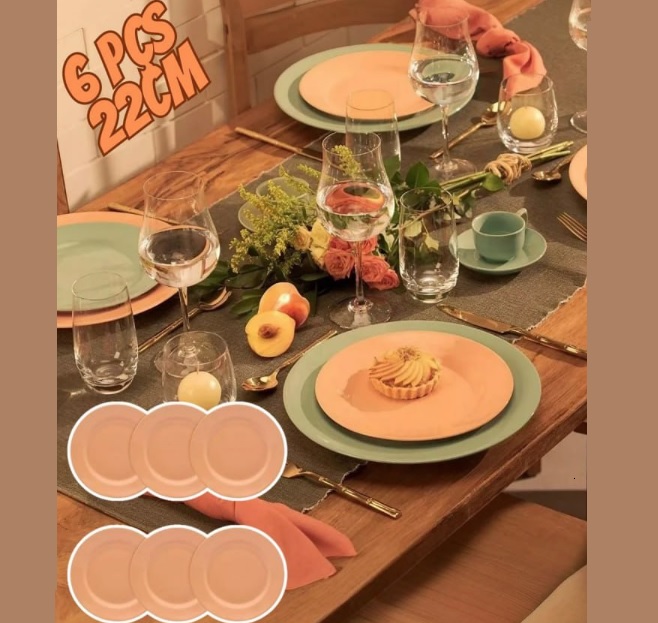 Conjunto Pratos Sobremesas 6 Pçs 22cm Flamingo Peach Oxford