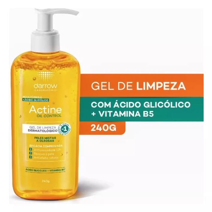 Gel De Limpeza Facial Actine Oil Control Antioleosidade Com Ácido Glicólico E Vitamina B5 240g Darrow