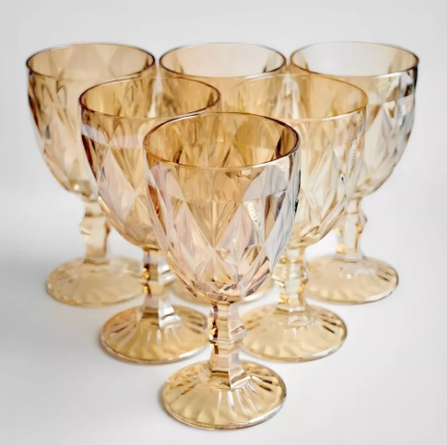 Jogo 6 Taça Diamante Copo Vidro Transparente 340ml Cor Âmbar