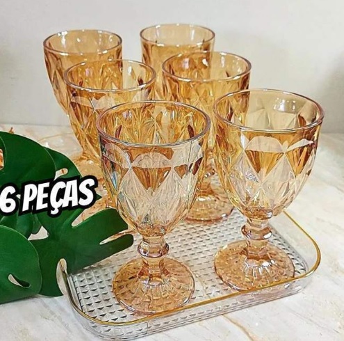 Jogo 6 Taças Vidro Diamond Âmbar Transparente – Class Home