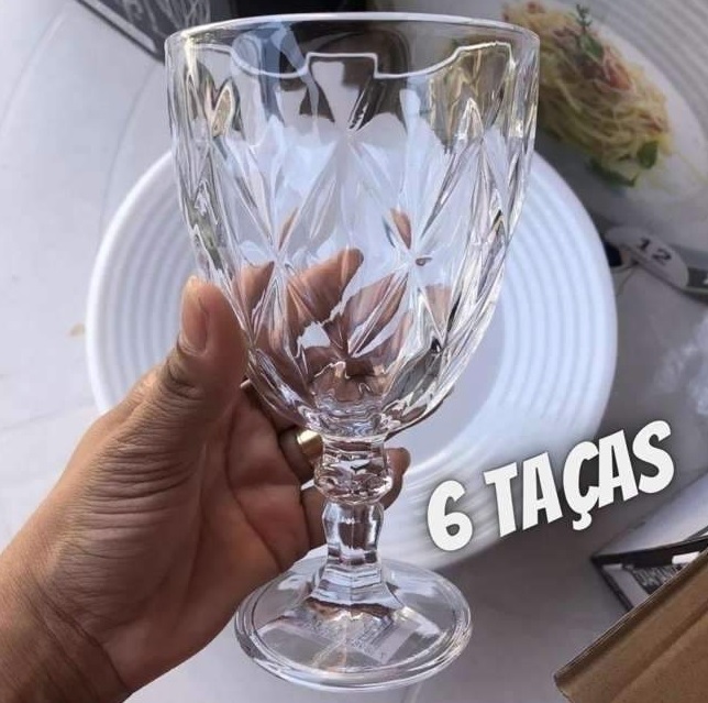 Jogo 6 Taças de Vidro Transparente 340ml Diamond Incasa Transparente