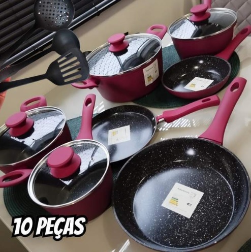 Jogo De Panelas 10 Peças Indução Revestimento Cerâmico Cor Rubi