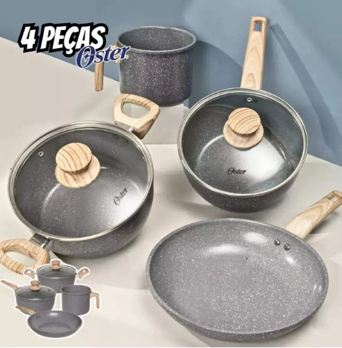 Jogo De Panelas Oster 4 Peças Marble Indução Revest Cerâmico