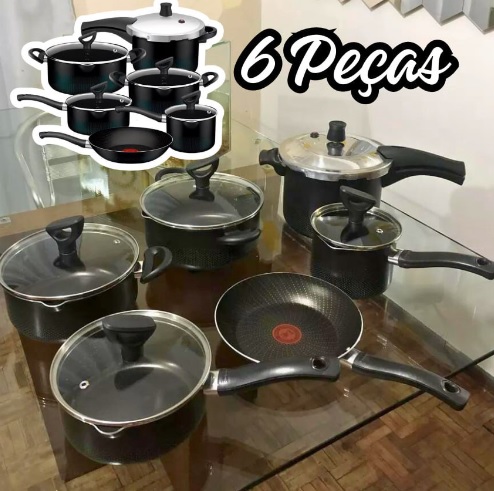 Jogo De Panelas Smart 6 Peças 9295304926 Com Panela De Pressão Rochedo Cor Preto