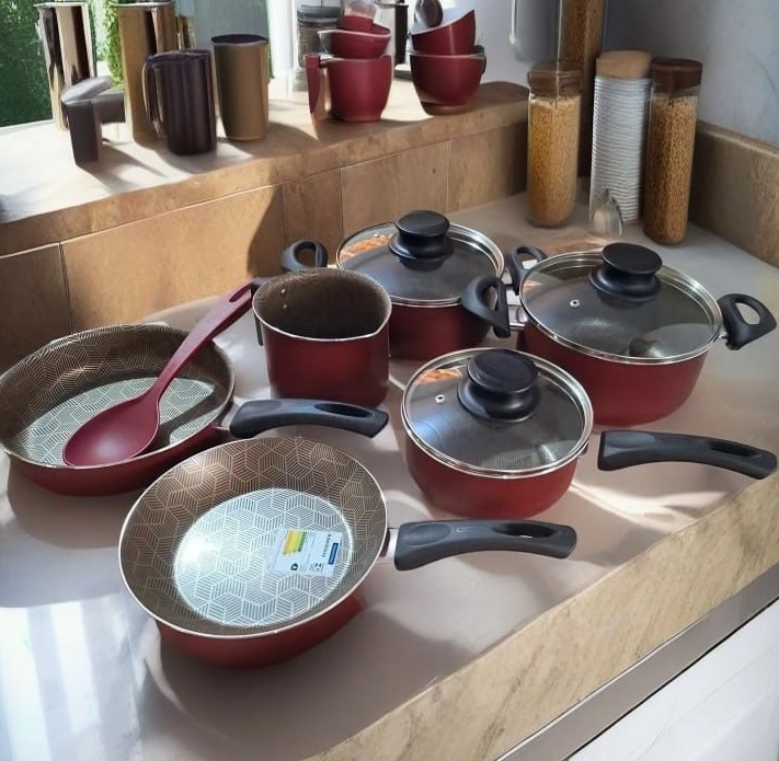 Jogo De Panelas Tramontina Paris Antiaderente Vermelho 7 Pçs