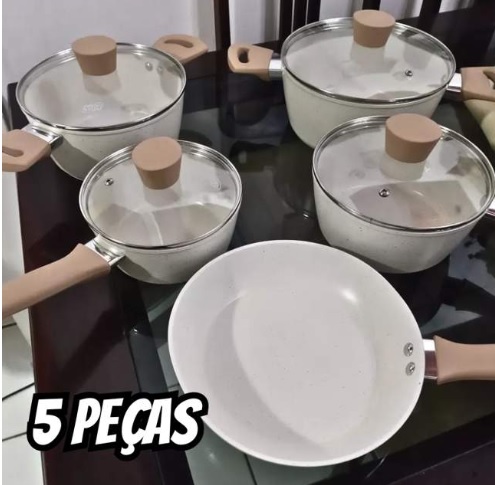 Jogo De Panelas Vanilla Indução 5pçs Antiaderente Cerâmico