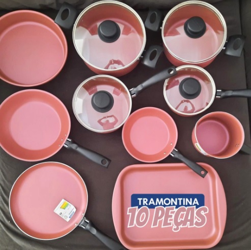 Jogo de Panelas Tramontina Turim em Alumínio com Revestimento Interno e Externo em Antiaderente Starflon Max Rosa 10 Peças