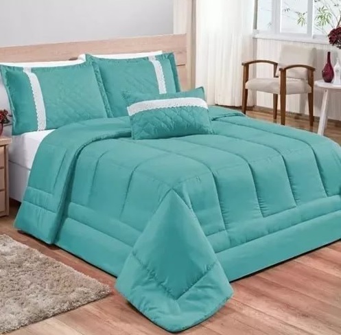 Kit 4 Peças Edredom Oliveira Queen Poliéster Reversível