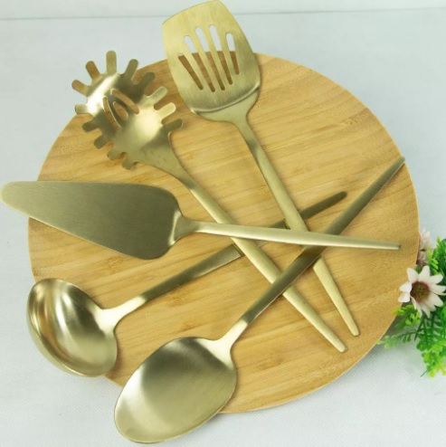 Kit 5 Utensílios Para Cozinha Talheres Inox Dourado – Lyor