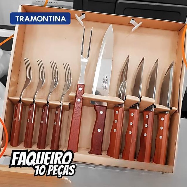 Kit Churrasco Tramontina 10 Peças Inox Cabo Madeira 22399037