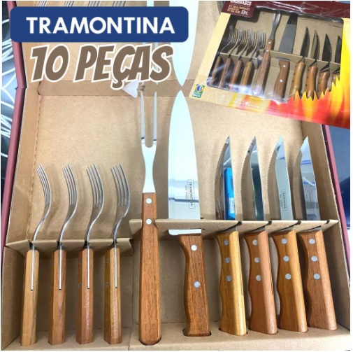 Kit Churrasco Tramontina 10 Peças Inox Cabo Madeira 22399037