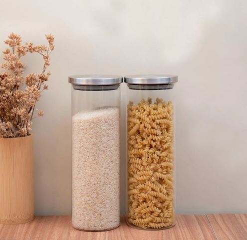 Kit Pote De Vidro 2l Com Tampa De Inox 2 Pçs – Oikos