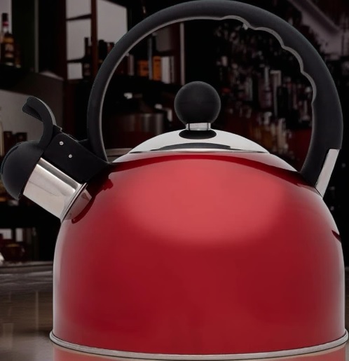 Mimo Style Café e Chá Chaleira com Assobio de Alerta Alça e Tampa Flip-Up, Vermelho, 2 L