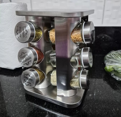 Porta Tempero Giratório Inox 12 Potes