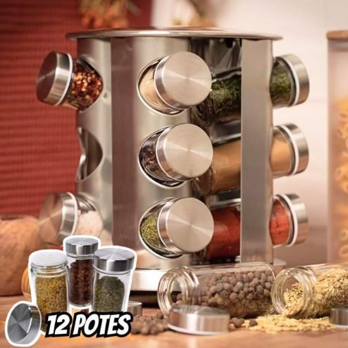 Porta Tempero Giratório Inox 12 Potes