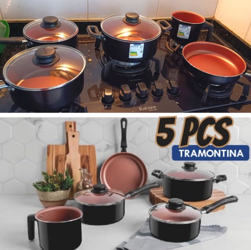 Tramontina JOGO DE PANELAS 5 PCS CARIBE PRETO