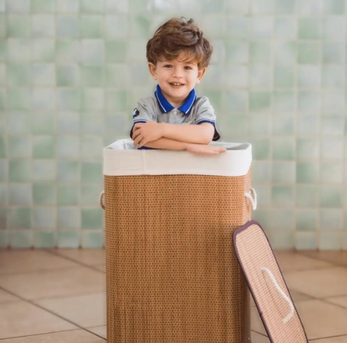 Cesto de Roupa Suja em Bambu 72 LITROS Com Tampa Organizador Banheiro e Lavanderia Premium – Feheros