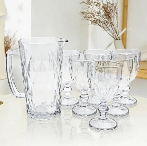 Conjunto 7 Peças Taças e Jarra Diamante Clear 1l/240ml Class Home