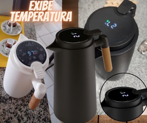 Garrafa Térmica de Plástico com Cabo de Madeira LYOR 1L