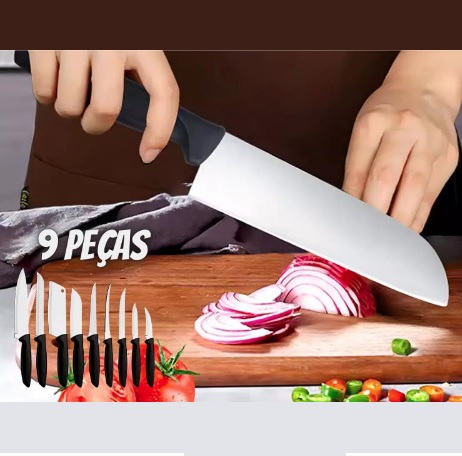 Jogo De Facas Chef 9 Peças Com Lâminas Em Aço Inox palisad