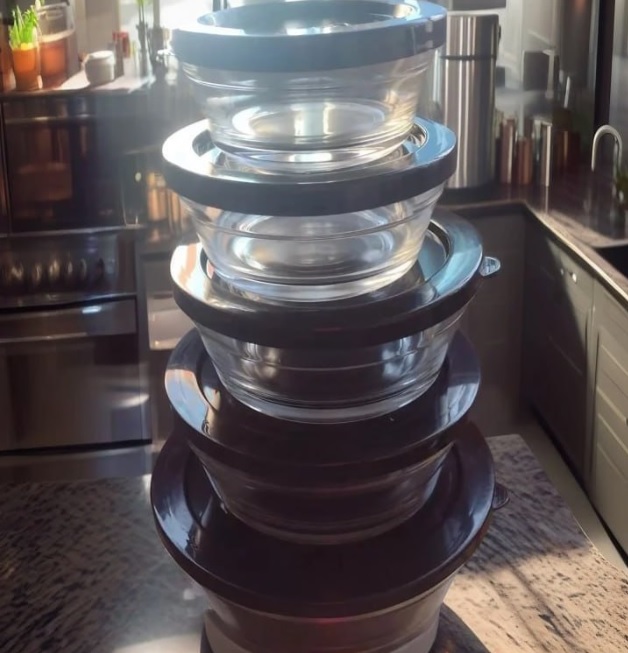 Jogo Kit 5 Pote Tigelas De Vidro Com Tampa Redondo Cozinha Cor Preto