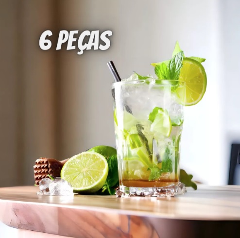 Jogo Kit 6 Copos Vidro Grosso Suco Água Drink 310ml Cor Trasparente