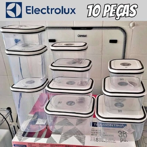 Jogo de Potes de Plástico Hermético Electrolux com Tampa 41029853 10 Peças