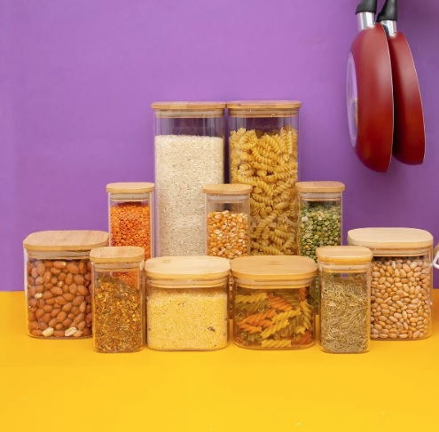 Kit 11 Potes De Vidro Com Tampa De Bambu Herméticos – Tüd
