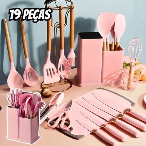 Kit Conjunto De Utensílios De Cozinha Com 19 Peças Completo