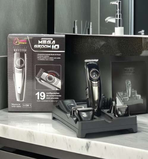 Maquina de cortar cabelo e aparador de pelos mega groom 10 Mega Compras