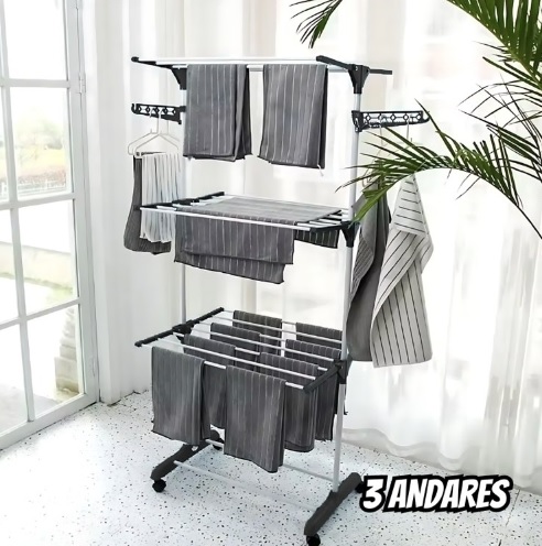 Varal De Chão Vertical Para Roupas 3 Andares Dobrável Portátil Grande – KONTUZ