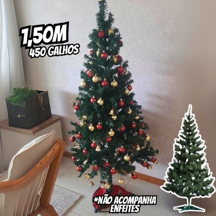 Árvore De Natal 1,50cm Pinheiro Luxo 450 Galhos Cheia Resistente Pinheiro De Natal Tradicional Verde Premium