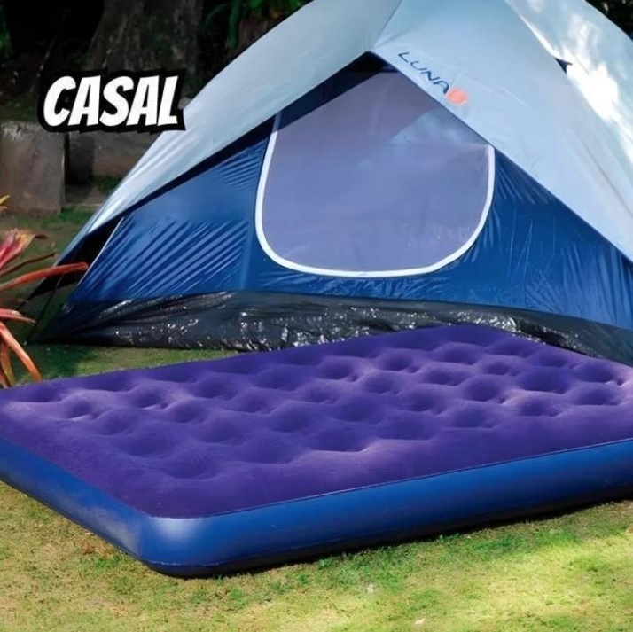 Colchão Inflável Casal com inflador Acoplado Multiuso Mor 409072 Azul