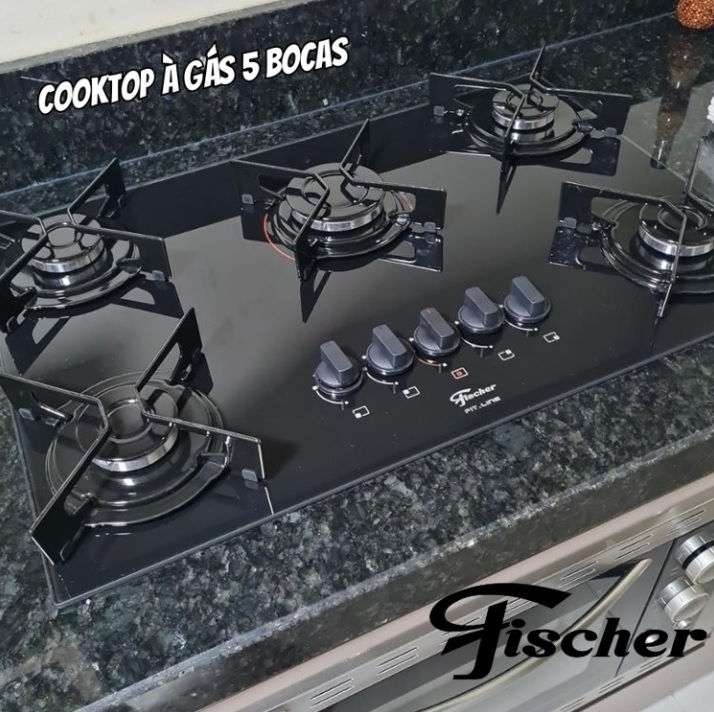 FISCHER COOKTOP À GÁS 5 BOCAS FIT LINE MESA VIDRO PRETO BIVOLT – 26343-57174