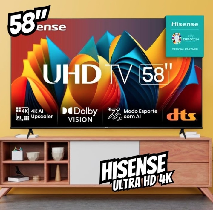 Hisense Smart TV UHD 4K DLED 58″ Polegadas 58A6K com HDR10+ Dolby Vision Game Mode Controle por Voz Alexa Built-In AirPlay