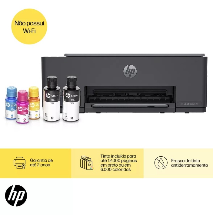 Impressora Multifuncional HP Smart Tank 521 Preto USB 2.0 100-220V