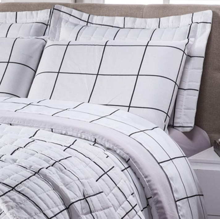 Jogo De Lençol Casal 3 Peças Grid Algodão, Branco, Marina Enxovais, Duplo, Classic