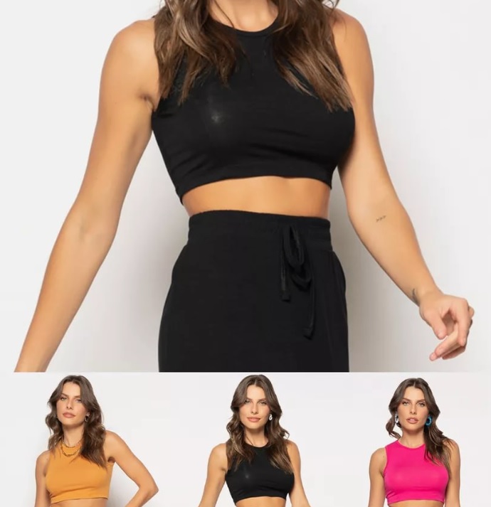 Kit 3 Croppeds Regata Recorte Malha