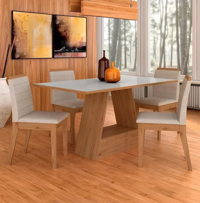 Mesa Com 4 Cadeiras Nápoles 1,36 Cinamomo/off/bege – Móveis Arapongas – A Móveis Arapongas