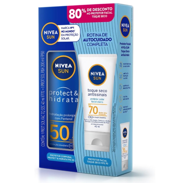 NIVEA SUN PROTETOR SOLAR PROTECT & HIDRATA FPS50 200ML + PROT SOL FACIAL T.SECO FPS70 40ML