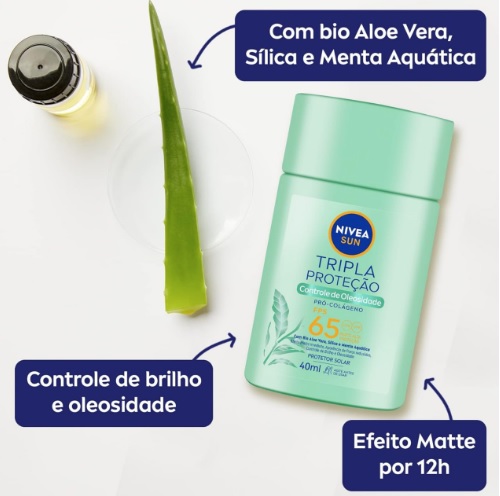 NIVEA SUN Protetor Solar Fluido Facial Tripla Proteção Controle de Oleosidade FPS 65 40ml