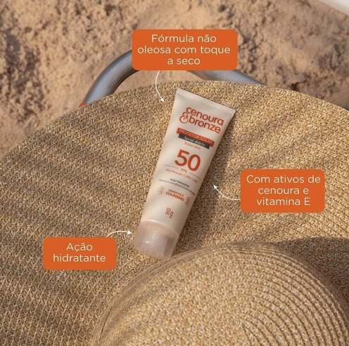 Protetor Solar Facial Cenoura e Bronze Fps50 50G, Cenoura e Bronze