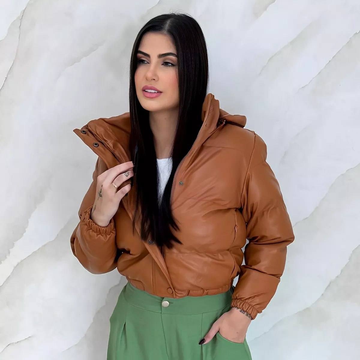 Jaqueta Puffer Feminina Casaco Luxo Forrada Capuz Removivel