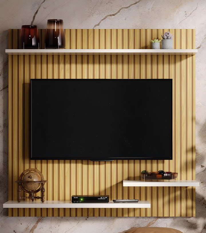 Painel Suporte Para TV 32 Polegadas Smart Plus Nichhos Modelo MADRID (Ripado/OffWhite)