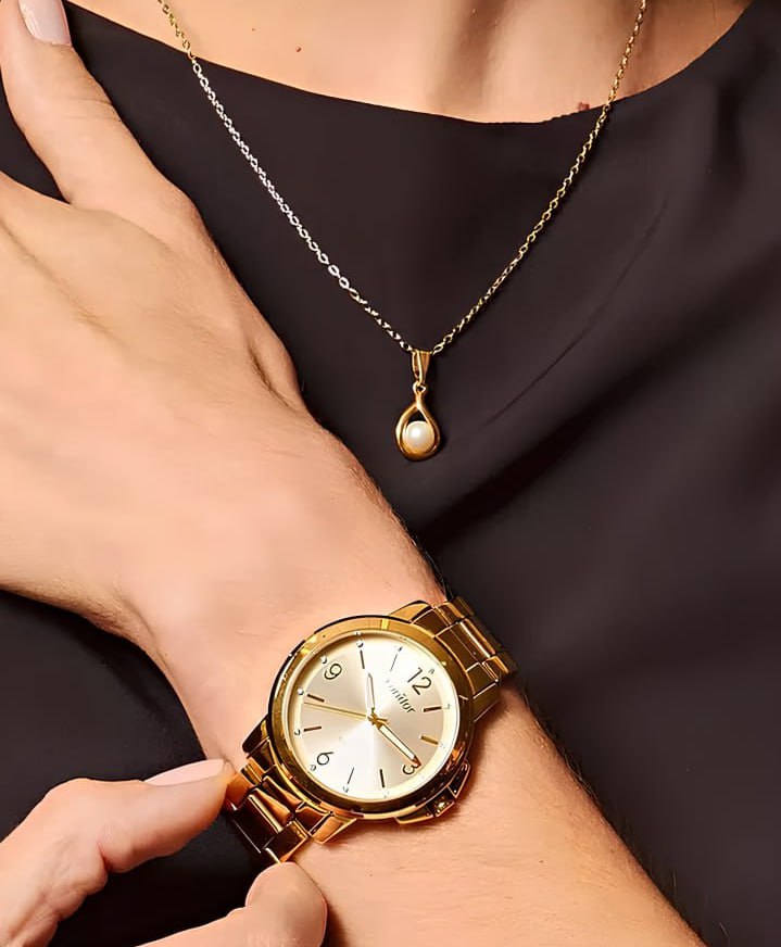 Kit Relógio Feminino Analógico Co2035nau/k4x Dia A Dia Dourado Condor