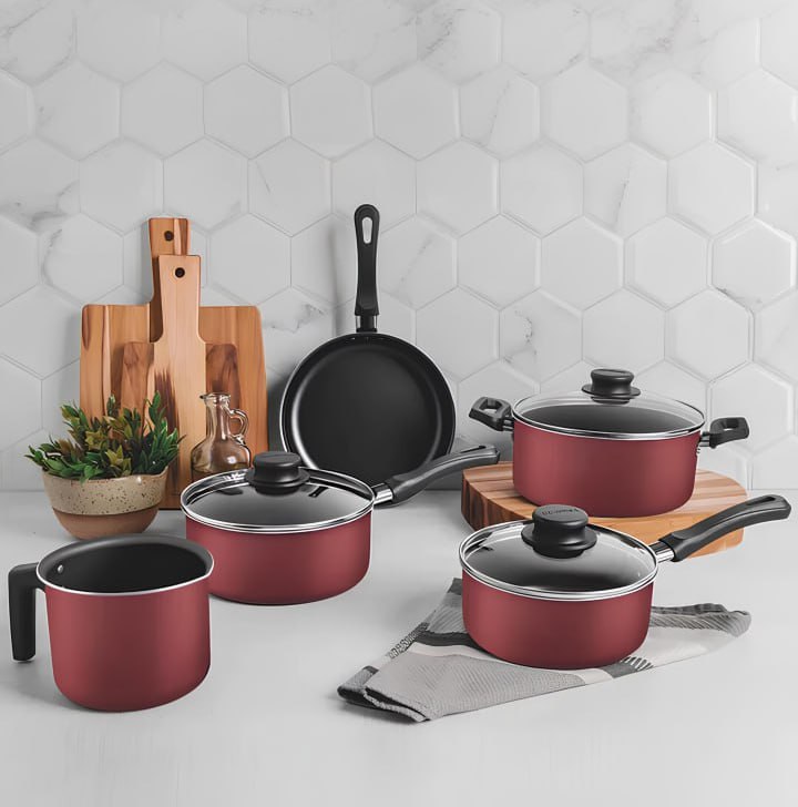 Jogo De Panela Tramontina Antiaderente 5 Peças Caribe Vermelho