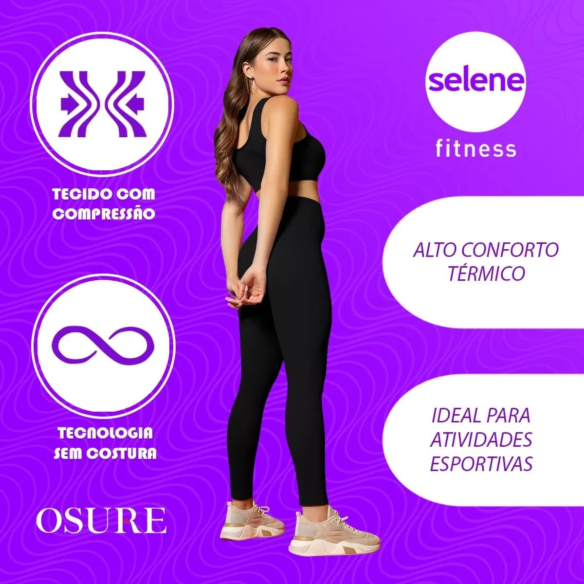 Calça Legging Selene Fitness Academia Sem Costura Cós Alto