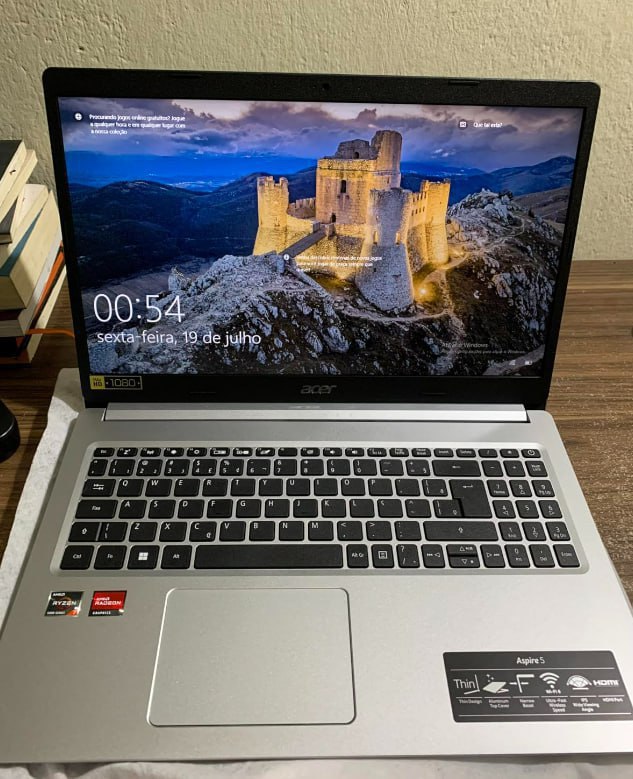 Notebook Acer Aspire5 A515-45-R36L AMD Ryzen7 5700U 12GB RAM (AMD Radeon) 512GB SSD 15.6” LED IPS Full HD Prata Teclado numérico Independente Linux Gutta